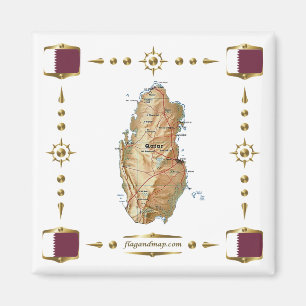 Qatar Map + Flags Magnet