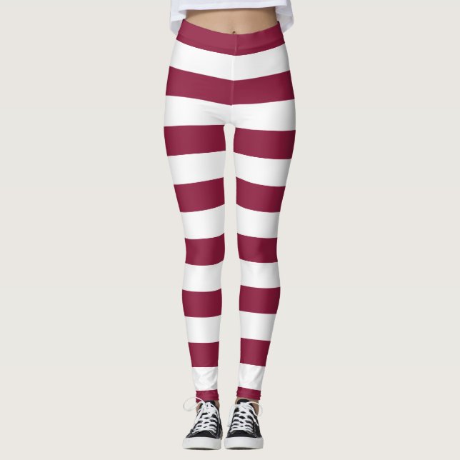 Qatar National Flag Colours Horizontal Striped Leggings (Front)