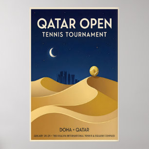 Qatar Open Tennis Poster, Vintage Style, Night Sky Poster