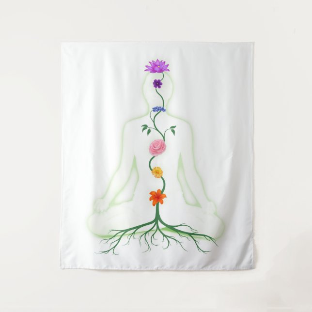 Qi energy chakras flowes human body esoteric art tapestry (Front)