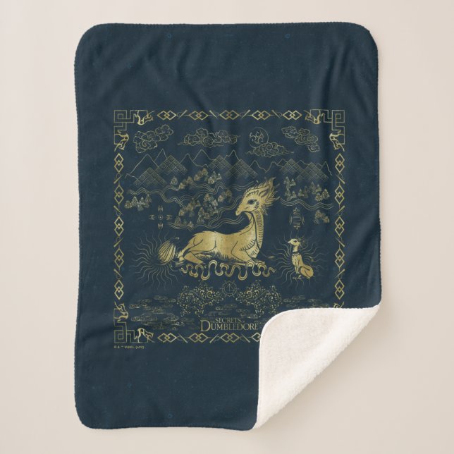Qilin At Rest Golden Tapestry Sherpa Blanket (Front)