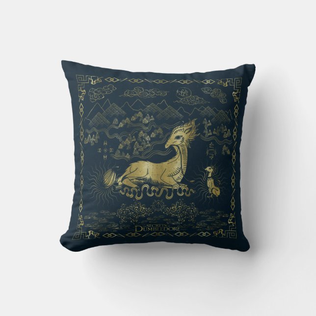 Qilin At Rest Golden Tapestry Throw Pillow (Front)