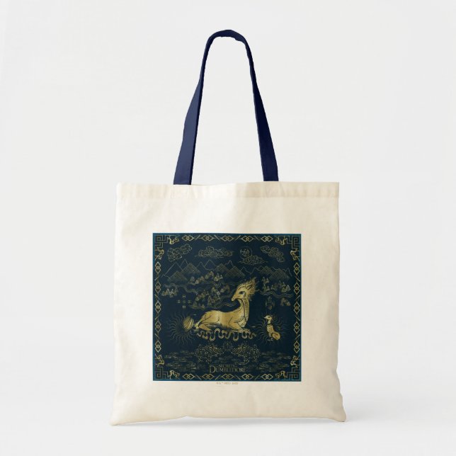 Qilin At Rest Golden Tapestry Tote Bag (Front)