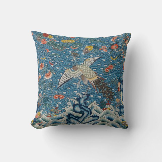 Qing Dynasty Rank Badge with Peacock Throw Pillow (Front)