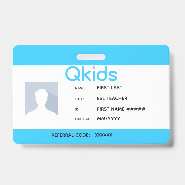 QKids ESL Teacher ID Badge (Front)