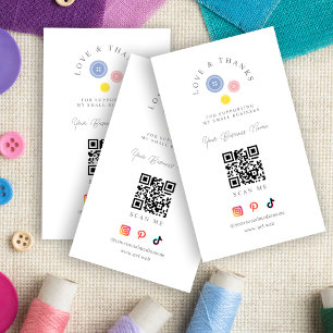 QR 3 Buttons Love & Thanks Support Small Business Business Card