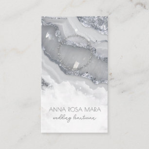 *~* QR Agate Marble PHOTO  LOGO SILVER AP66 Grey Business Card
