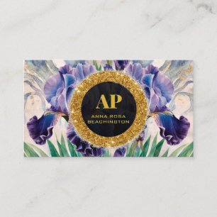 *~ QR AP10 iris Flowers Gold Business Card
