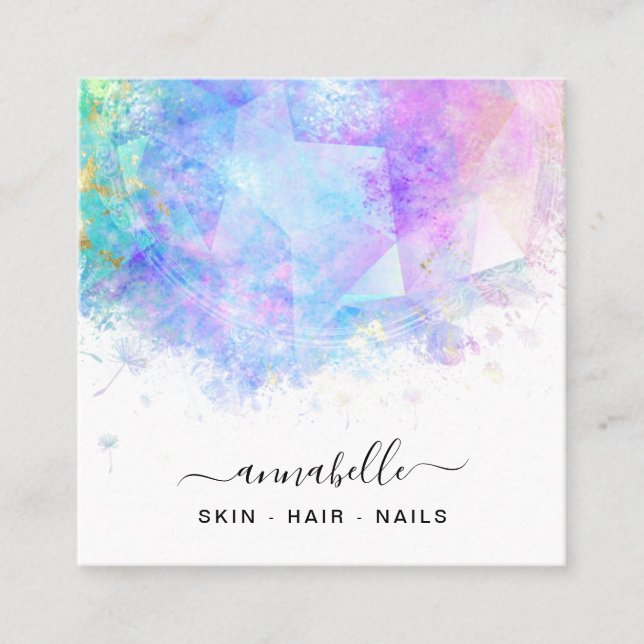 *~* QR AP26 OPAL Prism Rainbow Ethereal Dandelion Square Business Card (Front)