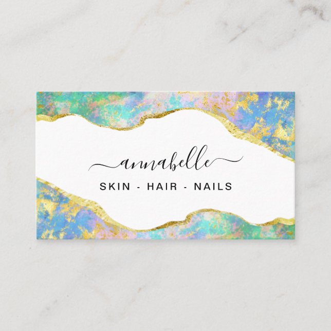 *~* QR AP26 OPAL Rainbow Gold Glitter Ethereal  Business Card (Front)