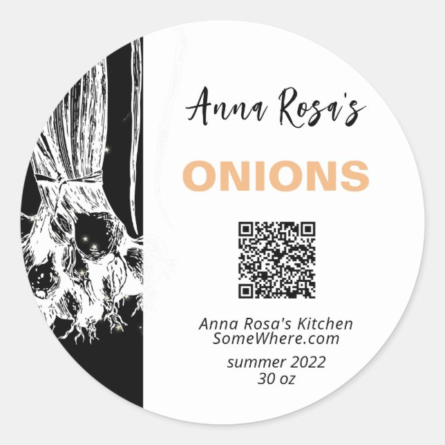 *~*  QR AP30 ONIONS- DEHYDRATED CANNING FREEZE CLASSIC ROUND STICKER (Front)