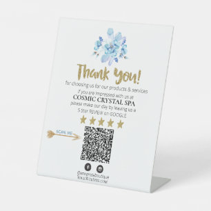 *~* QR AP8 FLORAL  Review Logo THANK YOU Crystal  Pedestal Sign