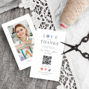 QR Baby Blue Button Love & Thanks Photo Supporting Business Card
