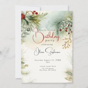 QR Birthday Winter Watercolor Botanical  Invitation