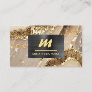 *~* QR Black AP65 Ivory Gold  Glitter Initial Business Card