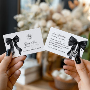 QR Black Coquette Bow Elegant Events Design Business Card