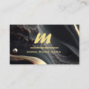 *~* QR Black Gold Marble Initial Monogram AP66 Business Card