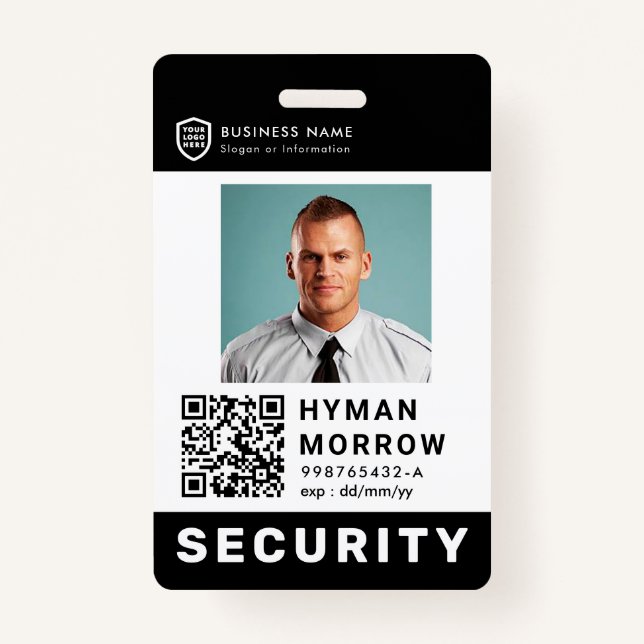 QR Business ID Logo | Security Service Employee Badge (Front)