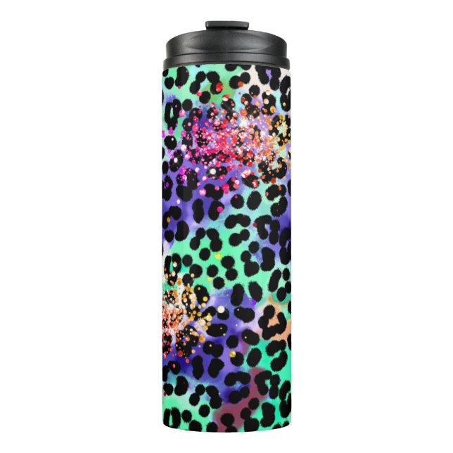 *~* QR Chic Rainbow Glitter Animal Leopard Spots  Thermal Tumbler (Front)