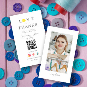 QR Chic Yellow Button Love & Thanks Photo Support Business Card