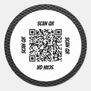 QR Code 360 Simple Chic Black Carbon Pattern Frame Classic Round Sticker