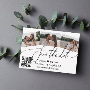  qr code  3 photos collage save the date modern card