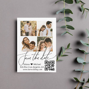 qr code 4 photos collage minimalist save the date  card