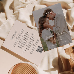 QR Code All in one Beige Monogram Overlay Wedding Invitation
