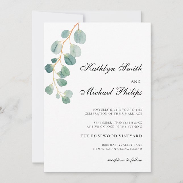 QR Code All In One Modern Eucalyptus Green Wedding Invitation (Front)