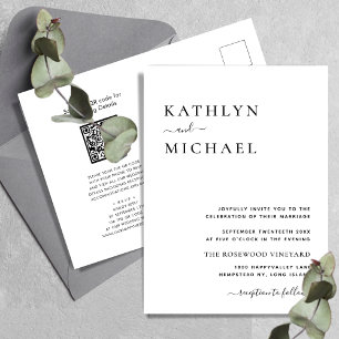 QR Code All In One Modern Typography Chic Wedding Invitation Postcard