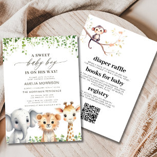 QR Code All in One Tropical Safari Baby Shower Invitation
