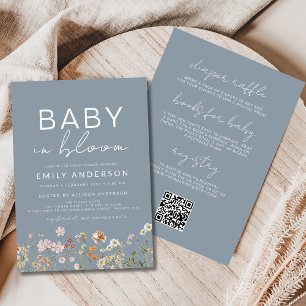QR Code All in One Wildflower Baby in Bloom Shower Invitation