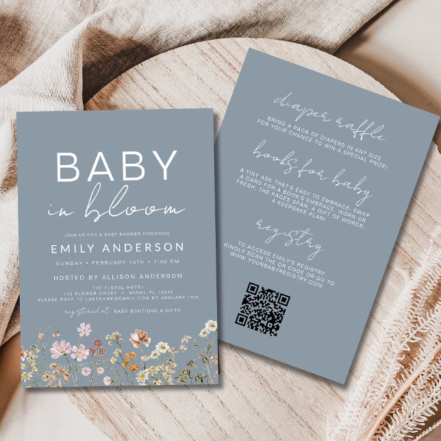 QR Code All in One Wildflower Baby in Bloom Shower Invitation (Creator Uploaded)