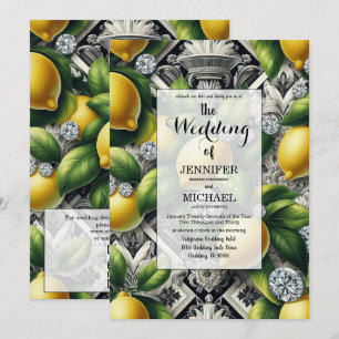 QR Code Amalfi Lemons + Diamonds Luxury Wedding Invitation