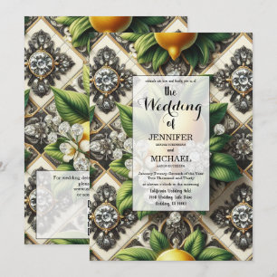 QR Code Amalfi Lemons + Diamonds Luxury Wedding Invitation