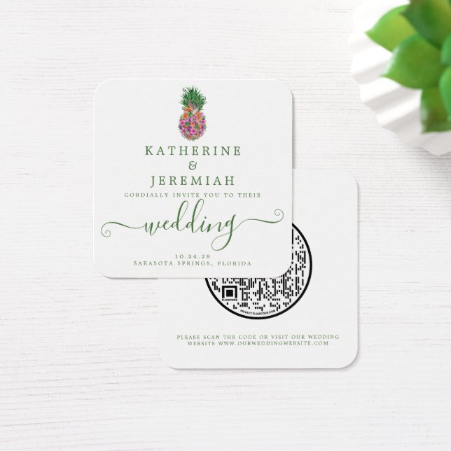 QR Code ananas Faire-part de mariage floral (Bureau)