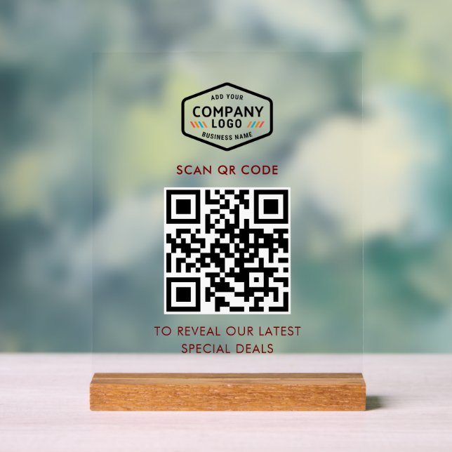 QR Code and Business Logo Minimalist Acrylic Sign (Neutral)