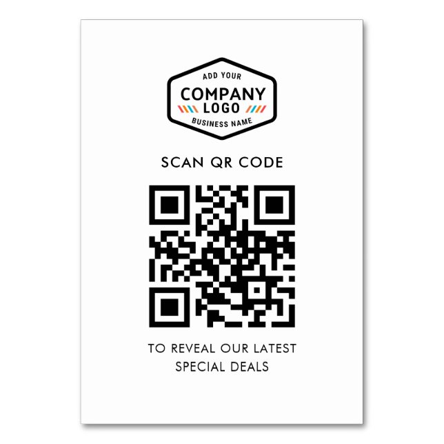 QR Code and Business Logo Minimalist Table Card (Front)