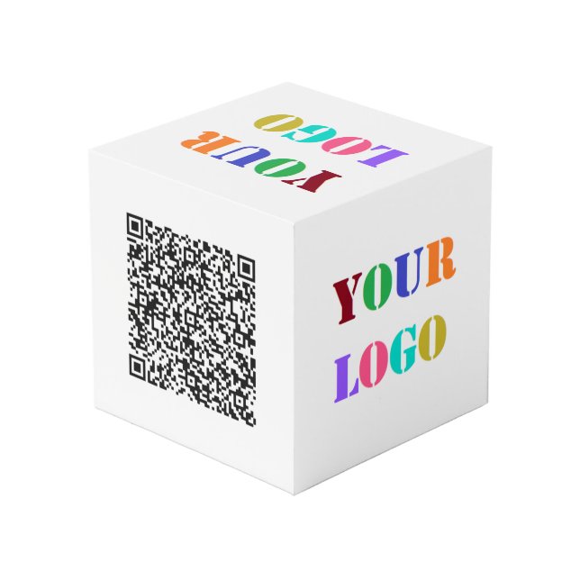 QR Code and Business Logo Promotional Cube Example (Back Angled)