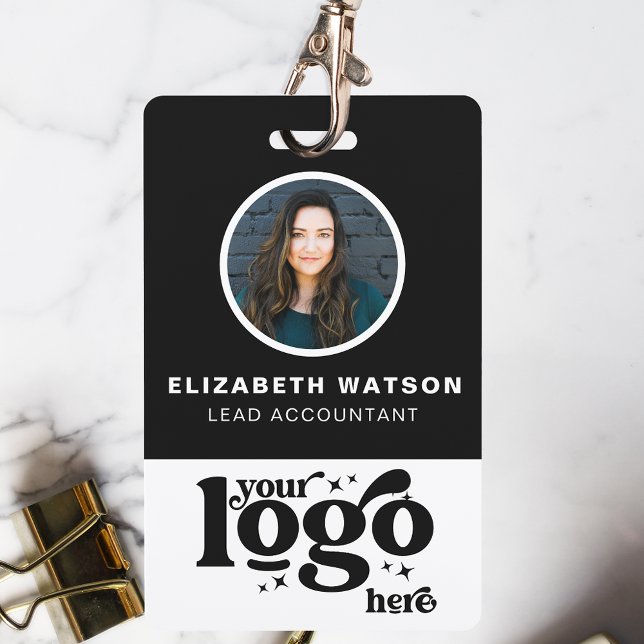 QR Code And Company Logo Black Photo Employee ID Badge (Creator Uploaded)