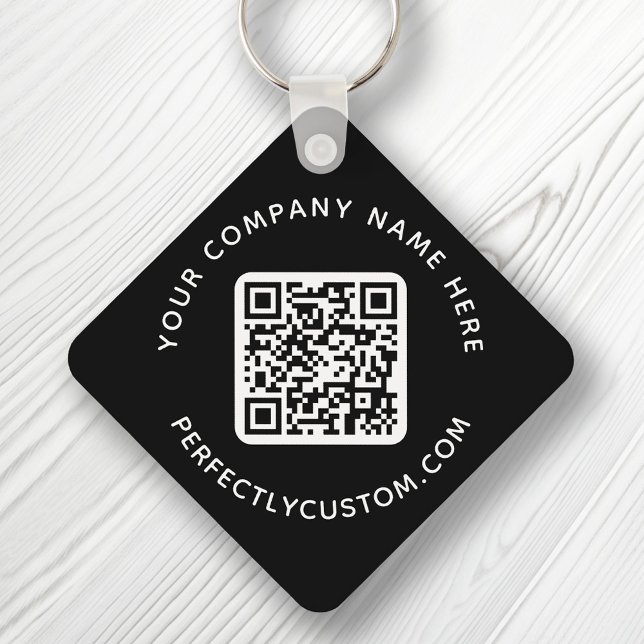 QR code and custom text double sided black Keychain (Creator Uploaded)