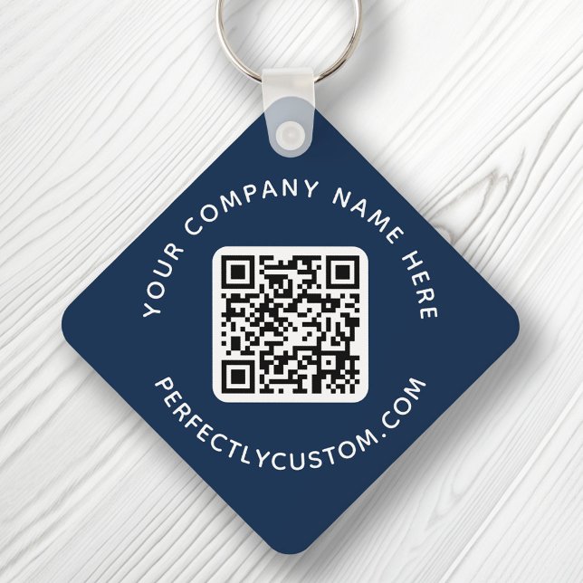 QR code and custom text double sided dark blue Keychain (Creator Uploaded)