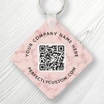 QR code and custom text double sided pink marble Keychain<br><div class="desc">Double sided keychain with your QR code and custom text on a light blush pink marble background. Change fonts and font colours,  move and resize elements with the design tool.</div>