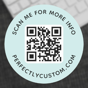QR code and custom text light aqua blue Classic Round Sticker
