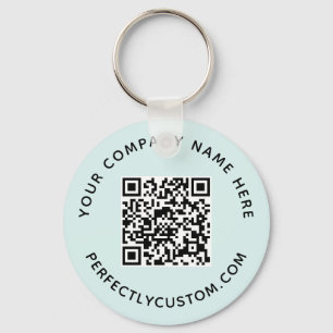 QR code and custom text light aqua blue Keychain