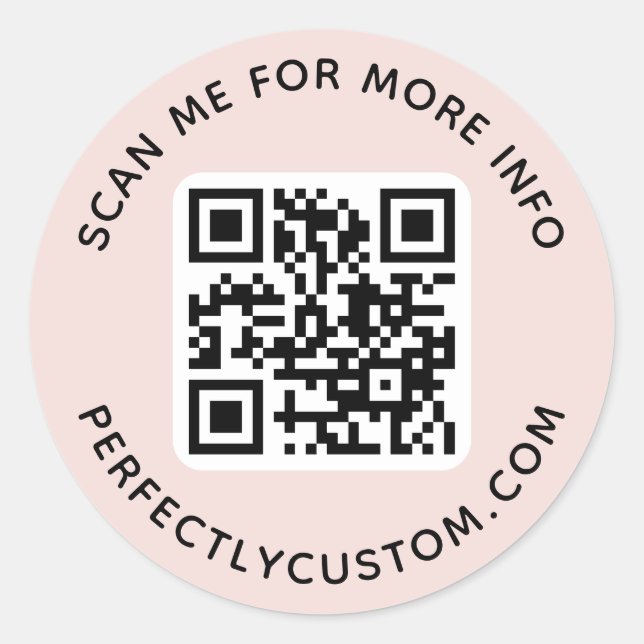 QR code and custom text light blush pink Classic Round Sticker (Front)