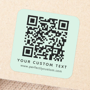 QR code and custom text light mint green Square Sticker