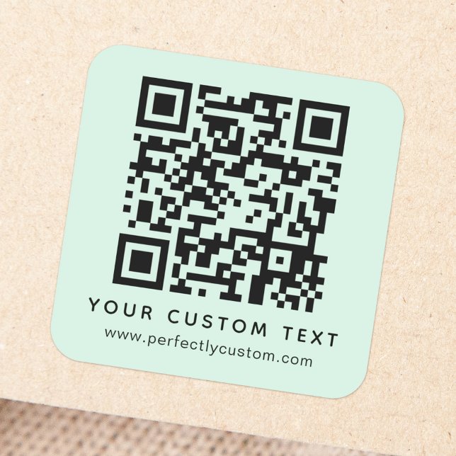 QR code and custom text light mint green Square Sticker (Creator Uploaded)