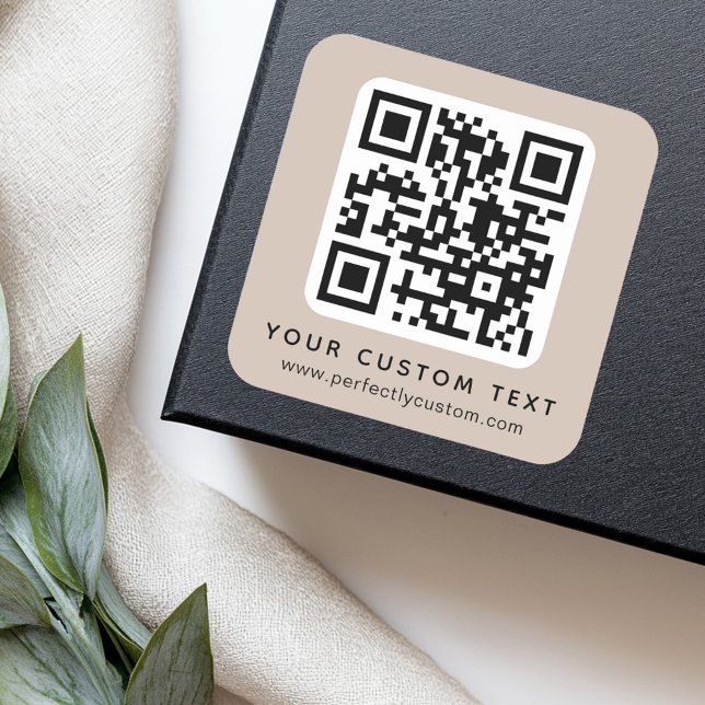 QR code and custom text light mocha brown Square Sticker (QR code and custom text light mocha brown Square Sticker)