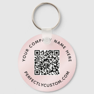 QR code and custom text light pink satin gradient Keychain